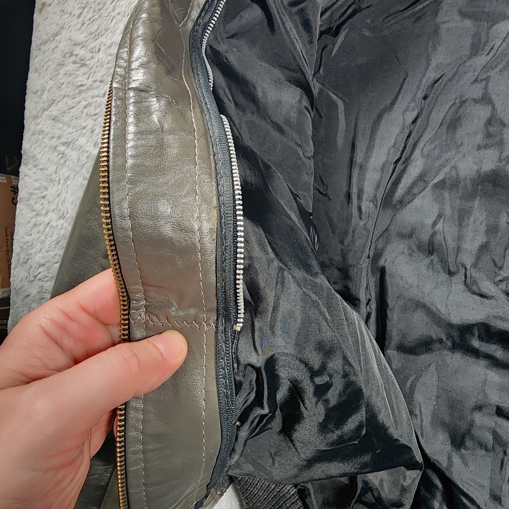 VINTAGE‎ Jean Pierre Leather Bomber Jacket Mens 42 Long Gray Made Argentina 60s - Picture 11 of 16
